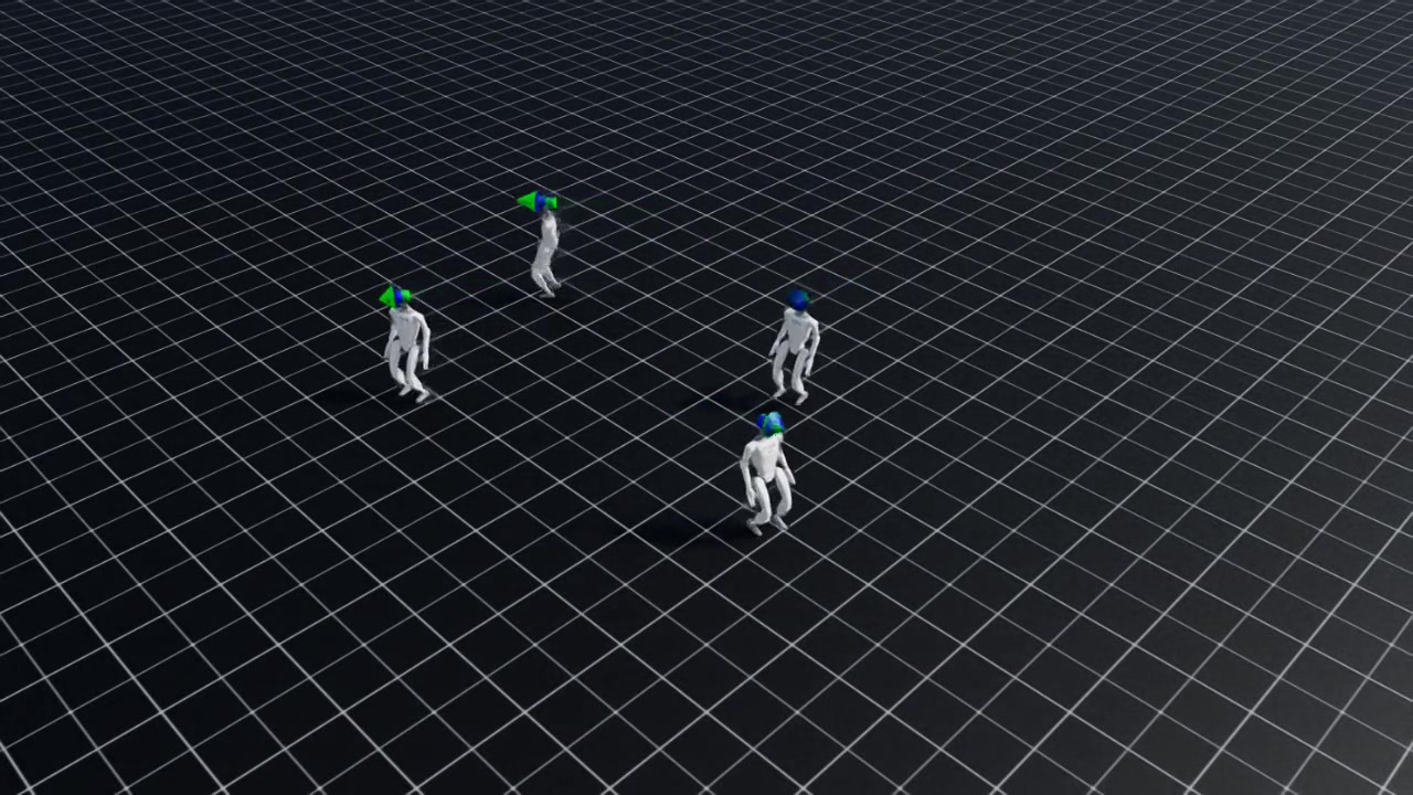 Isaac Sim Unitree G1 — four trained policies balancing on flat ground